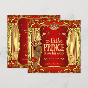 Invitation Bébé Prince Cadeau Américain Africain Rouge Or
