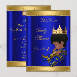 Invitation Bébé Prince Garçon Fête de Naissance Bleu Ethnique