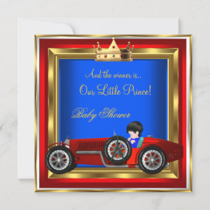 Invitation Bébé Prince Shower Bleu Or Garçon Rouge Voiture de