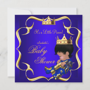 Invitation Bébé Prince Shower Bleu Royal Or Couronne Garçon 3
