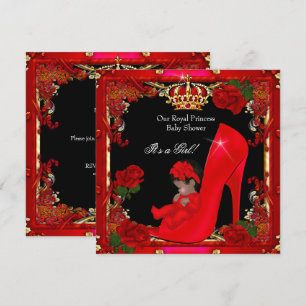 Invitation Bébé Princesse Baby Shower Fille Or Rose Rouge Cha