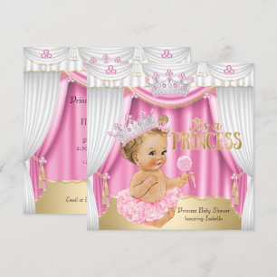 Invitation Bébé Princesse Baby Shower Rose Blanc Gemme Or Blo
