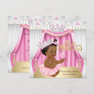 Invitation Bébé Princesse Baby Shower Rose Blanc Gemme Or Eth