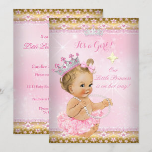 Invitation Bébé Princesse Baby Shower Rose Tutu Doré Diadème 