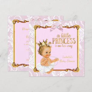Invitation Bébé princesse blonde Baptême Blanc Rose Or