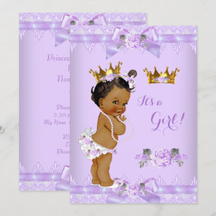 Invitation Bébé Princesse Fête Prénatale Rose Violette Dentel