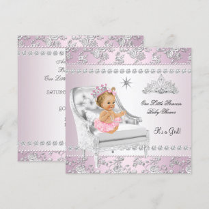 Invitation Bébé Princesse Fille Rose Chaise Argentée Blonde