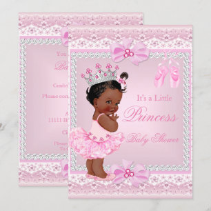 Invitation Bébé princesse Fille Shower Rose Ballerine Ethniqu