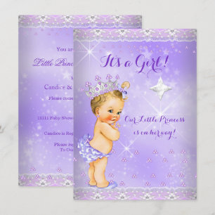 Invitation Bébé Princesse Lavande Lilac Couronne Blonde