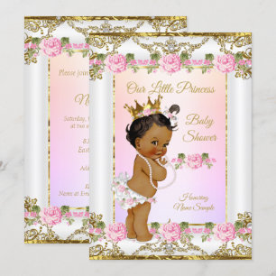 Invitation Bébé Princesse Rose Pâle Or Blanc Ethnique Shower