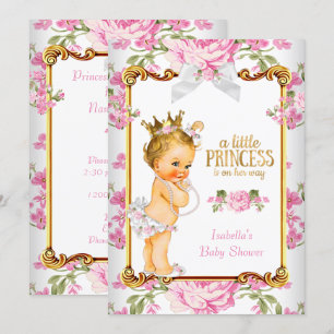 Invitation Bébé Princesse Shower Rose Blanc Floral Blonde 2