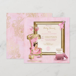 Invitation Bébé Princesse Tutu Couronne Or Rose Royale