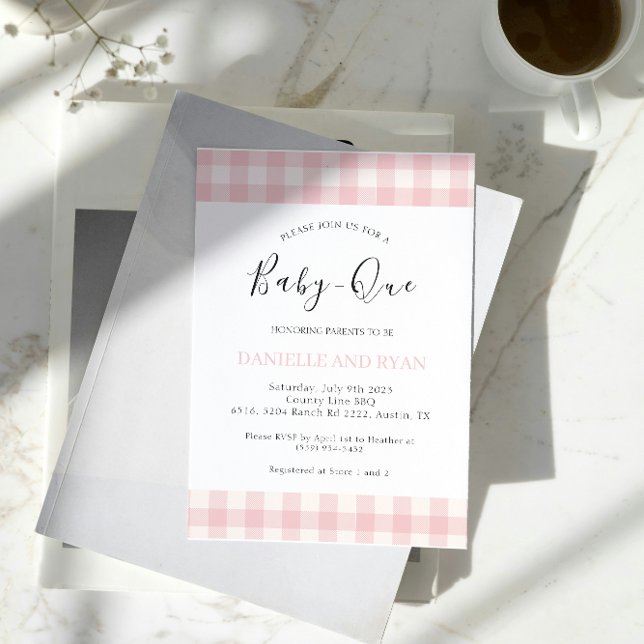 Invitation Bébé Q Baby shower Barbecue À damiers Fille Rose (Créateur téléchargé)
