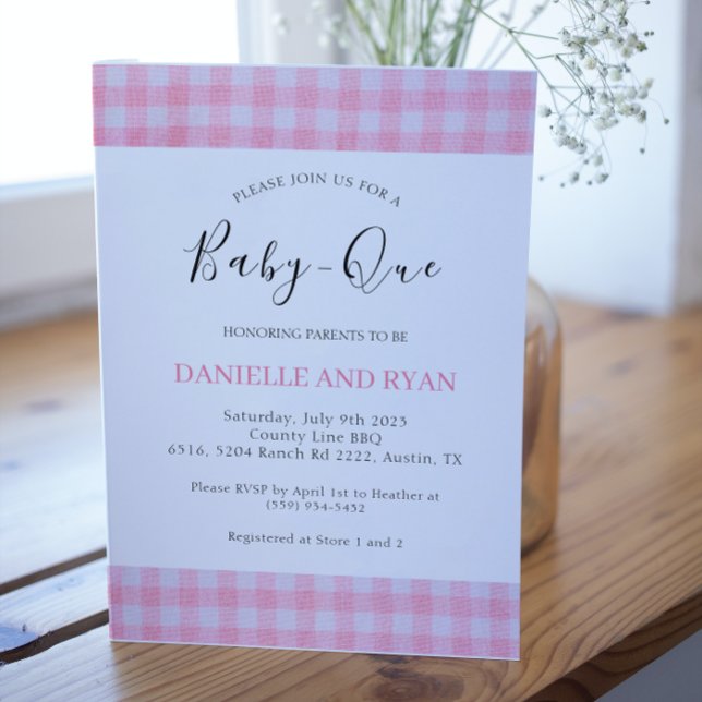 Invitation Bébé Q Baby shower Barbecue À damiers Fille Rose (Créateur téléchargé)