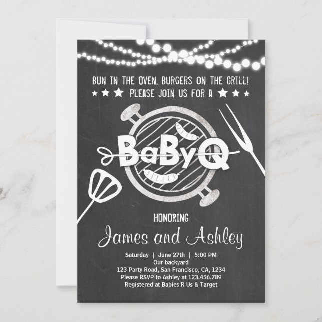 Invitation Bébé Q BBQ Couples Baby shower de toilette Blanc (Devant)