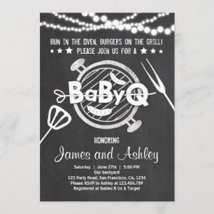 Invitation Bébé Q BBQ Couples Baby shower de toilette Blanc