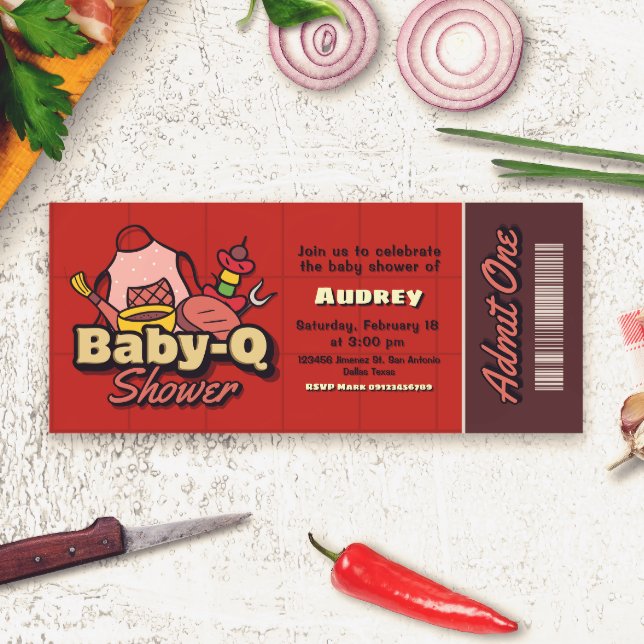 Invitation Bébé-Q douche - Billet barbecue (Baby-Q Shower - Barbeque Ticket Invitation)