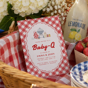 Invitation Bébé Q Quatre Juillet Été BBQ Rouge Gingham