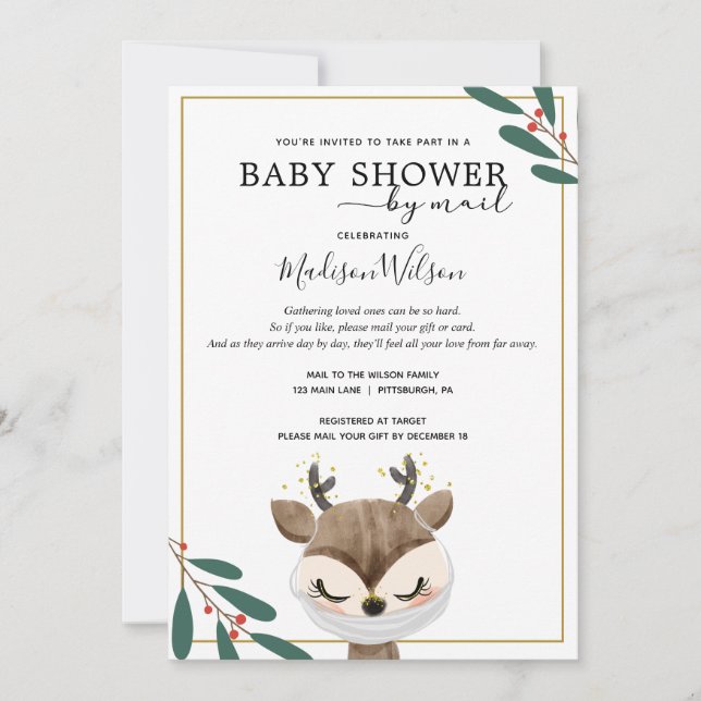 Invitation Bébé Reindeer avec Baby shower Masque par courrier (Devant)