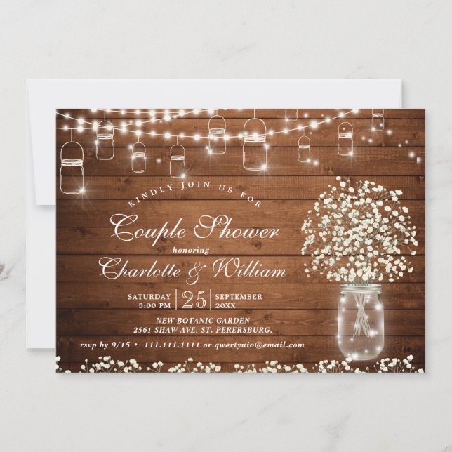 Invitation Bébé Respiration Mason Jar Rustic Couple Douche (Devant)