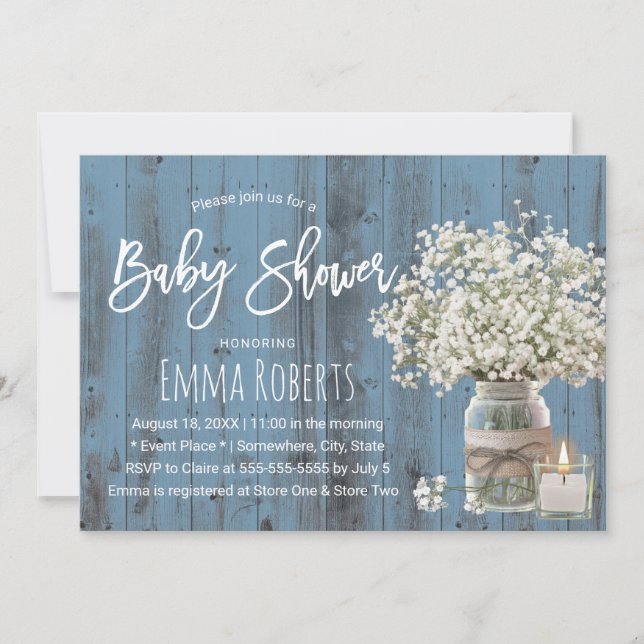 Invitation Bébé respirer jarre et bougie Dusty Baby shower bl (Devant)