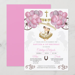 Invitation Bébé rose Bébé Charra Robe Ballons Baptême Baptême