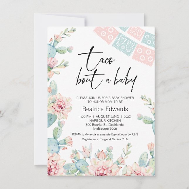 Invitation Bébé rose bleu Taco Bout Un Baby shower bébé (Devant)