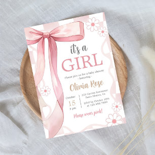 Invitation Bébé rose Bow fille douche