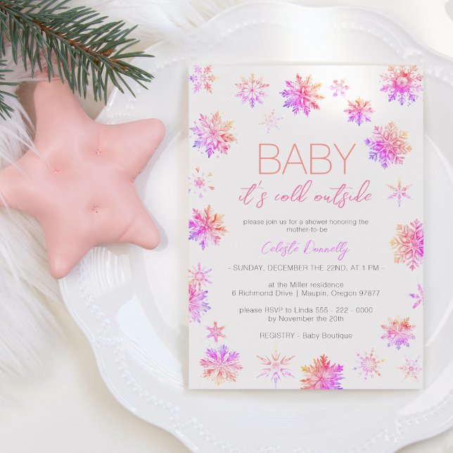 Invitation Bébé rose de Noël simple Sa douche extérieure froi (Créateur téléchargé)