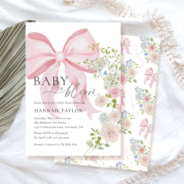 Invitation Bébé rose en Baby shower fleuri (Créateur téléchargé)
