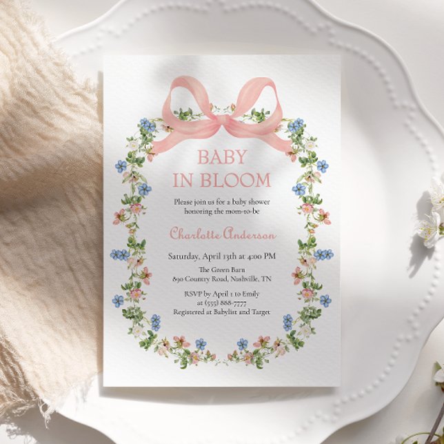 Invitation Bébé rose en Baby shower fleuri (Créateur téléchargé)