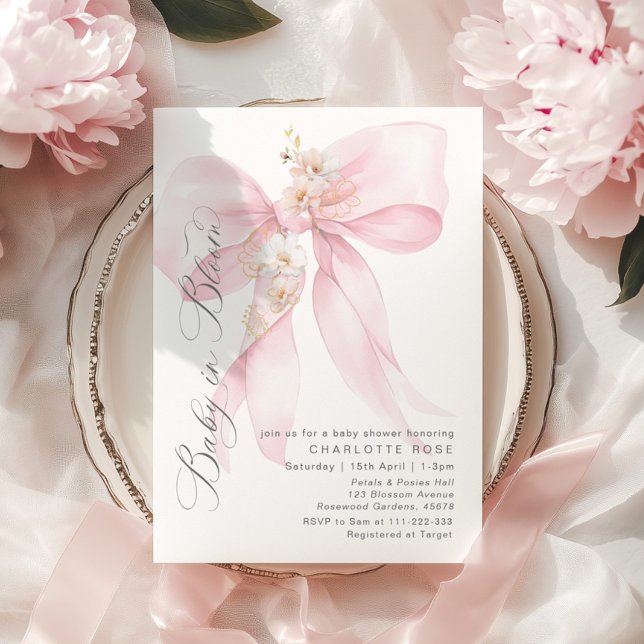 Invitation Bébé rose en Baby shower floral fleuri (Créateur téléchargé)