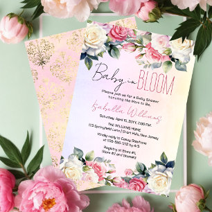 Invitation Bébé rose en Fleur Baby shower Floral