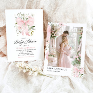 Invitation Bébé rose en fleur Baby shower floral fille