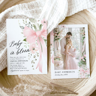 Invitation Bébé rose en fleur Baby shower floral fille