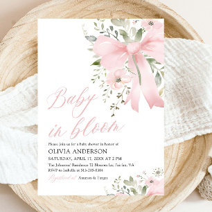 Invitation Bébé rose en fleur Baby shower floral fille