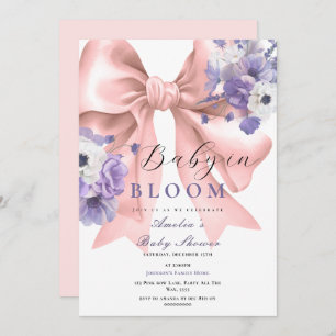 Invitation Bébé rose en fleur Baby shower violet fleuri