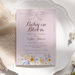 Invitation Bébé rose en fleurs Bow Fleur sauvage Baby shower 