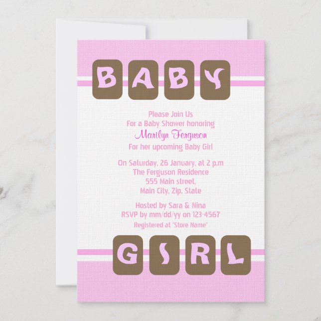 Invitation Bébé rose fille (Devant)