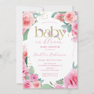 Invitation Bébé rose floral dans le Baby shower en fleur