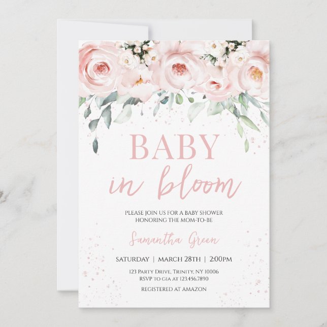 Invitation Bébé rose floral dans le Baby shower en fleur (Devant)