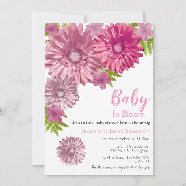 Invitation Bébé rose Floral En Fleur Brunch Douche (Devant)