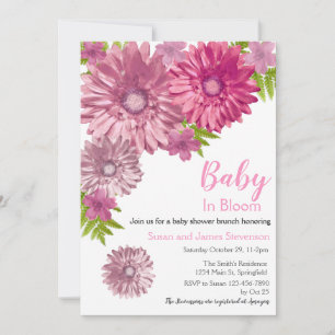 Invitation Bébé rose Floral En Fleur Brunch Douche