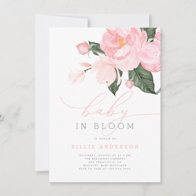 Invitation Bébé rose floral en fleur Douche fille (Devant)