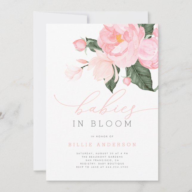 Invitation Bébé rose floral en fleurs fille douche en fleurs (Devant)