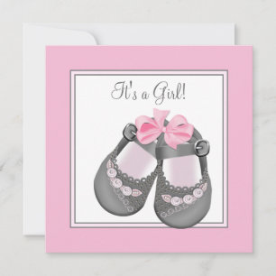 Invitation Bébé rose gris Chaussures rose Gris rose Bébé Douc