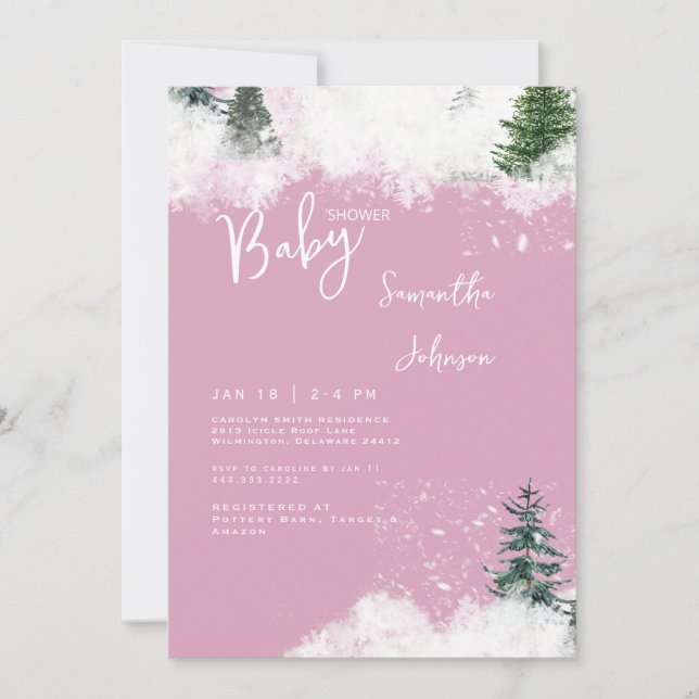 Invitation Bébé rose il fait froid dehors Baby shower II (Devant)
