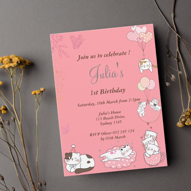Invitation bébé rose kitty anniversaire (Créateur téléchargé)