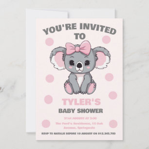 Invitation Bébé rose Koala Ours