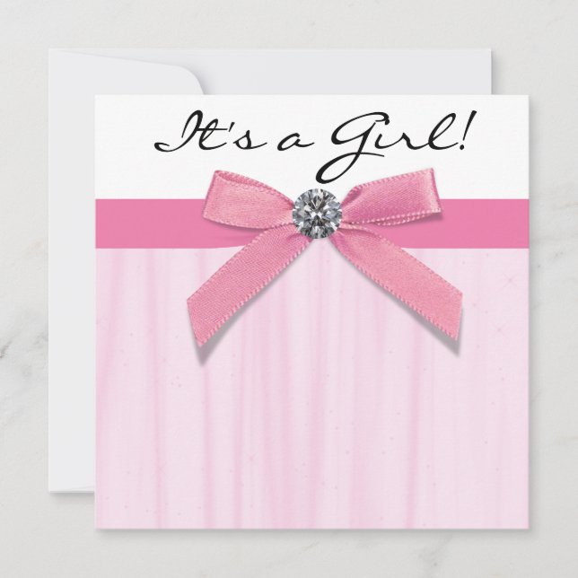Invitation Bébé rose noir fille douche (Devant)